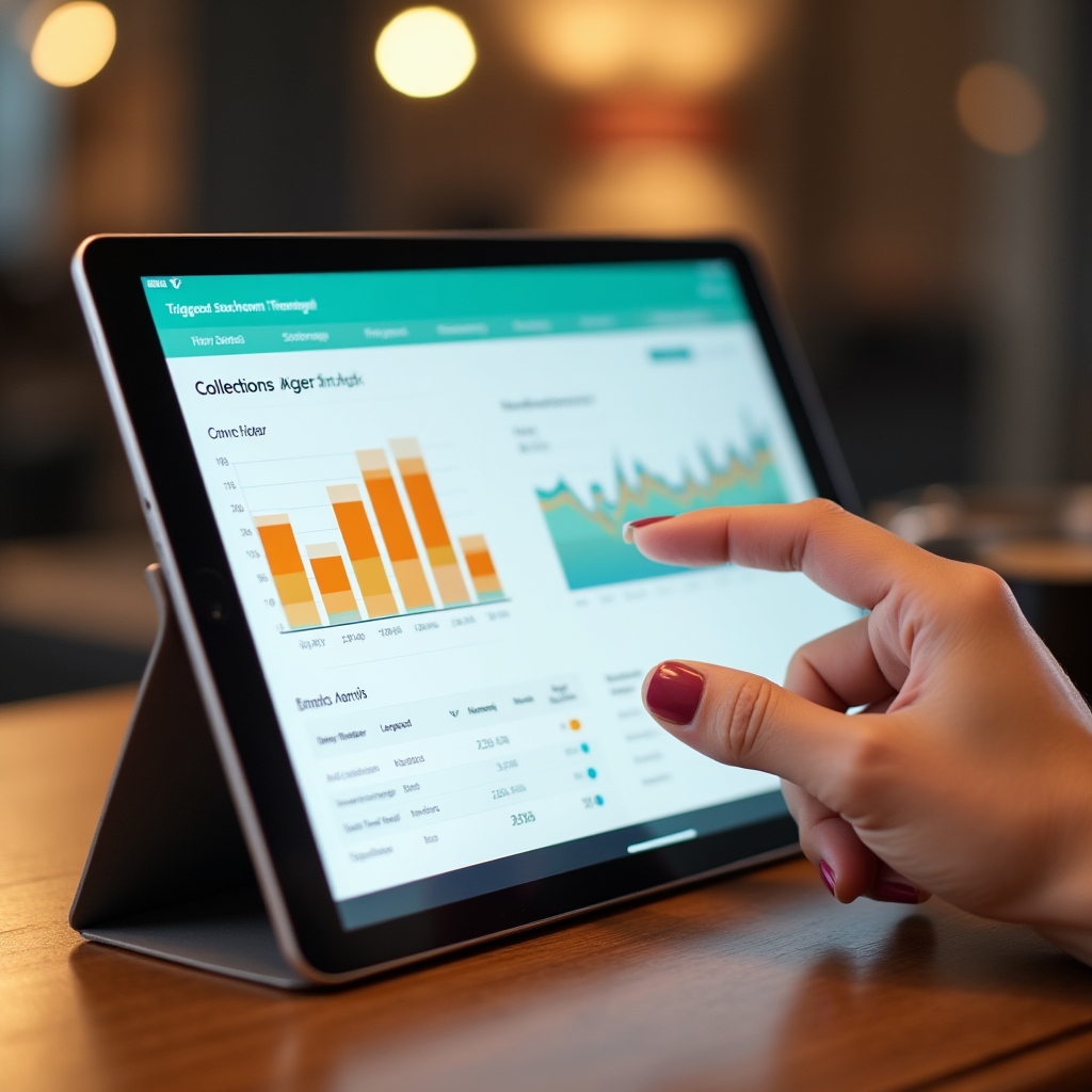 Collections tracking panel showing payment status and delinquency metrics